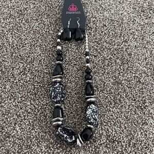 Paparazzi Black and Silver Beaded Necklace with Earrings set